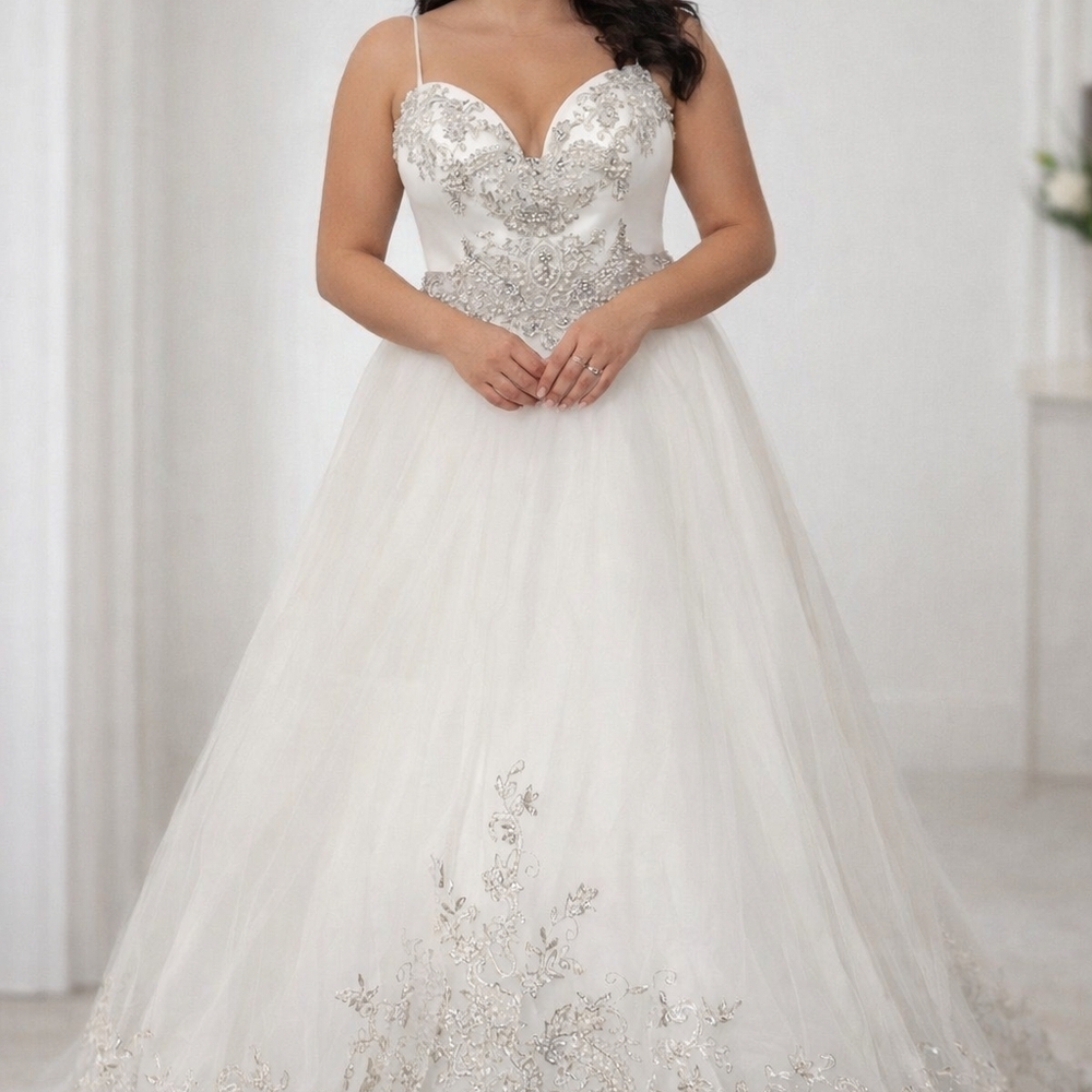 Sophisticated Ivory Bridal Gown with Silver Accents